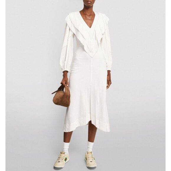 Isabel Marant Étoile Hyde Midi Dress Ruffle Ecru Asymmetrical Evening XS 230494